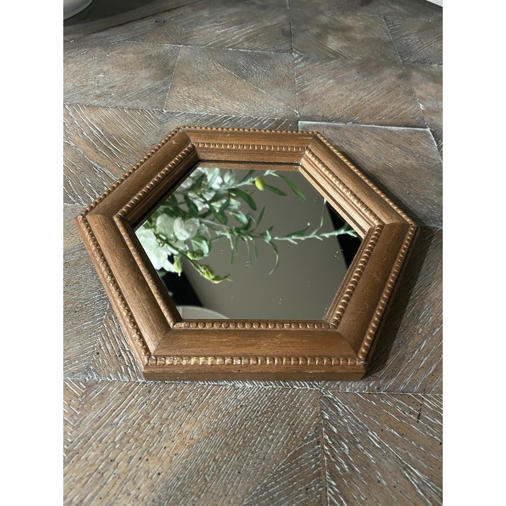 Vintage Decorative Wood Edge Octagonal Accent Mirror 8x8" Gallery Wall
